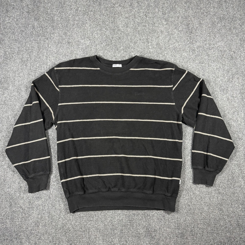 Katin Parks Fleece Crew Neck Sweatshirt Black Stripes Faded Mens Size Small